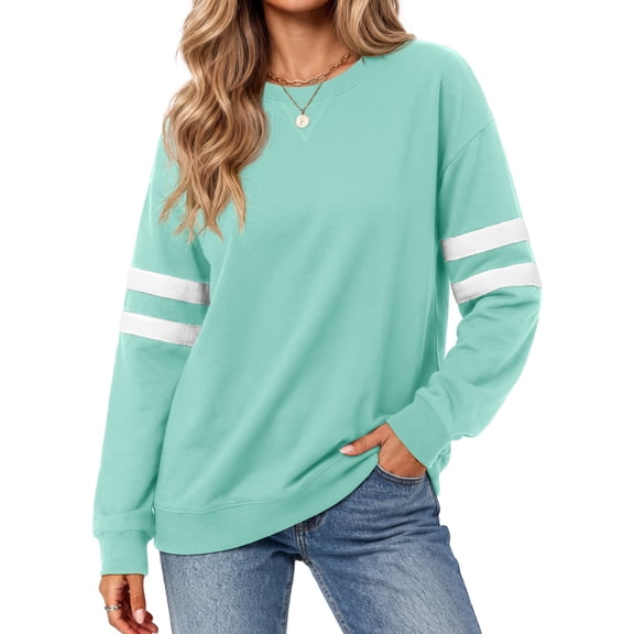 MOSHU Crewneck Sweatshirts for Women Striped Long Sleeve Shirts Fashion Fall Womens Sweatshirts Casual Fall Pullover Tops