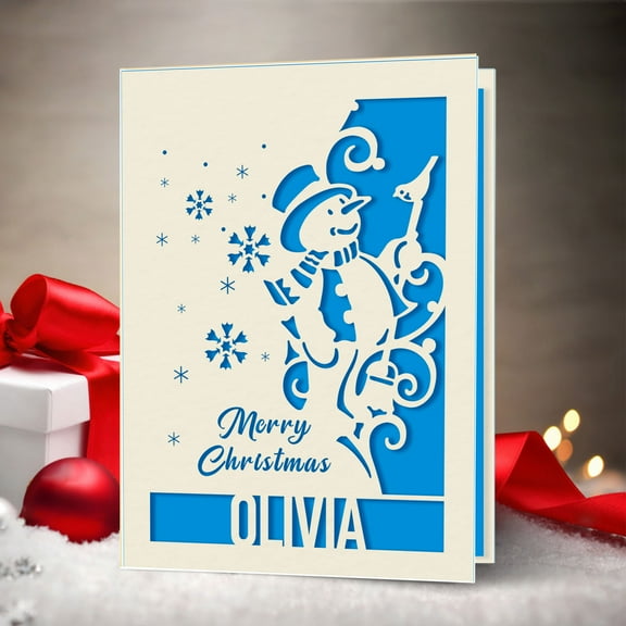 Personalized Christmas Card Papercut Snowman and Snowflake Greeting Card Customized Xmas Gift with Any Name