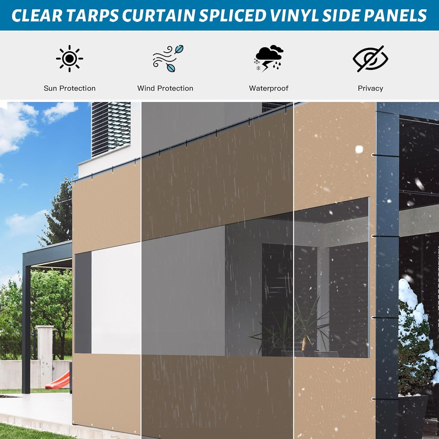 TOTAL Outdoor Patio, Gazebo & Pergola Curtain, Heavy Duty 18 oz PVC Waterproof & Tearproof Privacy Panel, UV Resistant Weatherproof with Eyelets (8'H x12'W, Brown)