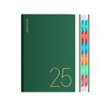 thumbnail image 1 of Agenda empresarial esencial 2025 - Planificador de citas A5 con páginas por día y tapa dura con efecto cuero - Verde, 1 of 8