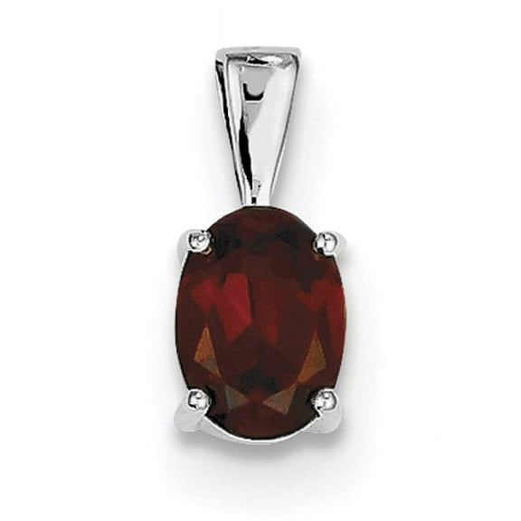 925 Sterling Silver Polished Rhodium Garnet Pendant Necklace 14x6mm Wide Pendant for Women
