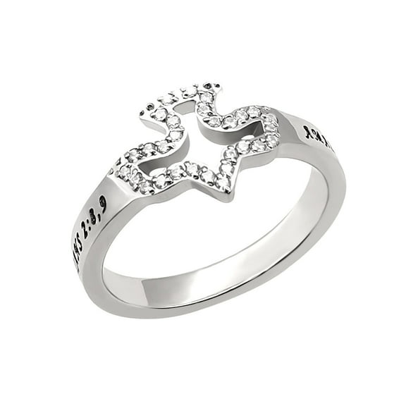 AMAZING GRACE Ring, Dove Outline with CZ Stones on Stainless Steel