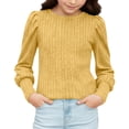 thumbnail image 2 of Yourumao Girls Ribbed Knit Tops for 5-14 Years Cute Puffed Long Sleeve Shirts Stretch Long Sleeve Blouses Solid Spring Tees, 2 of 9