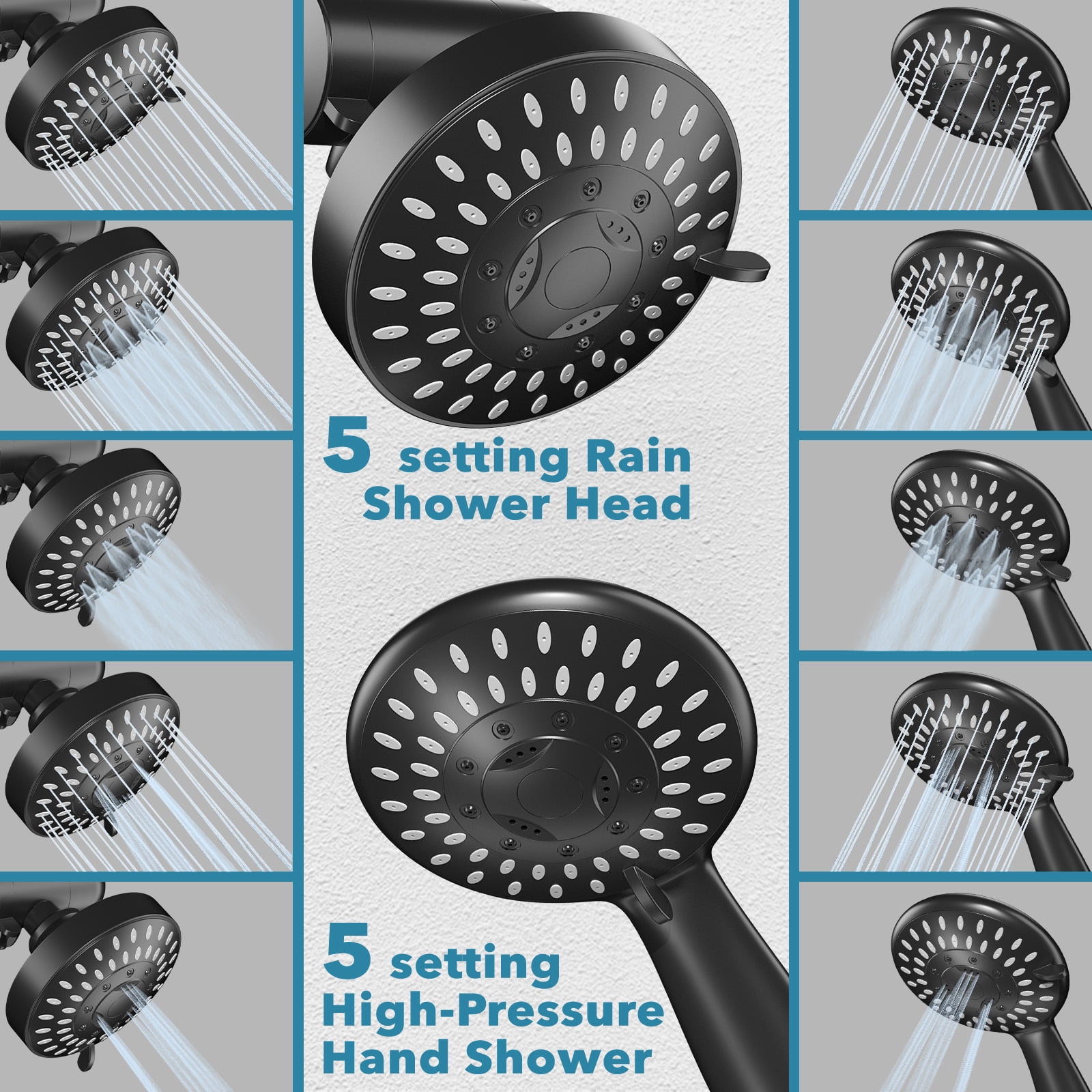 GPED High Pressure Dual Shower Head Combo, Premium 3 in 1 Handheld Shower Head Combo w/ 35 Settings & 60" Stainless Steel Hose, 3-Way Rainfall Showerhead with Durable Nozzles & Anti-Clog,Matte Black