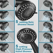 Cshidworld Premium High Pressure Dual Shower Head, 3-Way Rainfall Combo, 5 Spray Handheld Shower Head and 5 Spray Rain Showerhead with 60” Stainless Steel Hose Separately or Together, Matte Black