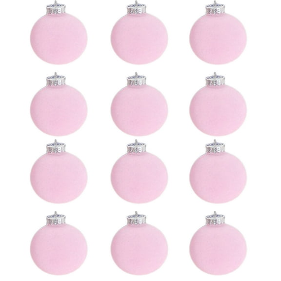 KOYPTL 12 Pcs Velvet Christmas Tree Ornaments Set 3.14 Inch Flocked Christmas Balls Ornaments,Plastic Shatterproof Xmas Hanging Ornaments Christmas Decorations for Xmas Tree Home Decor Pink