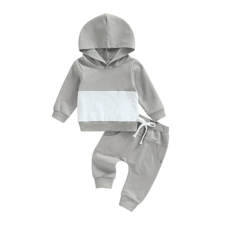 

jaweiwi Toddler Boy Clothes Patchwork Sweatshirts Long Sleeve Tops Solid Pants Outfit Fall Winter Baby Boy Hooded Clothe Set 6 12 18 24 Month 3 4 Years