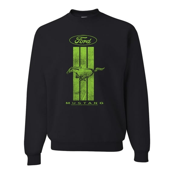 Green Striped Ford Mustang | Mens Cars and Trucks Crewneck Graphic Sweatshirt, Black, Small