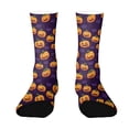 thumbnail image 2 of Halloween Lantern Pumpkin Print Socks, All Over Pumpkin Print Mid Calf Socks, Classic Novelty Socks for Halloween Celebration and Daily Outfit Purple, 2 of 7