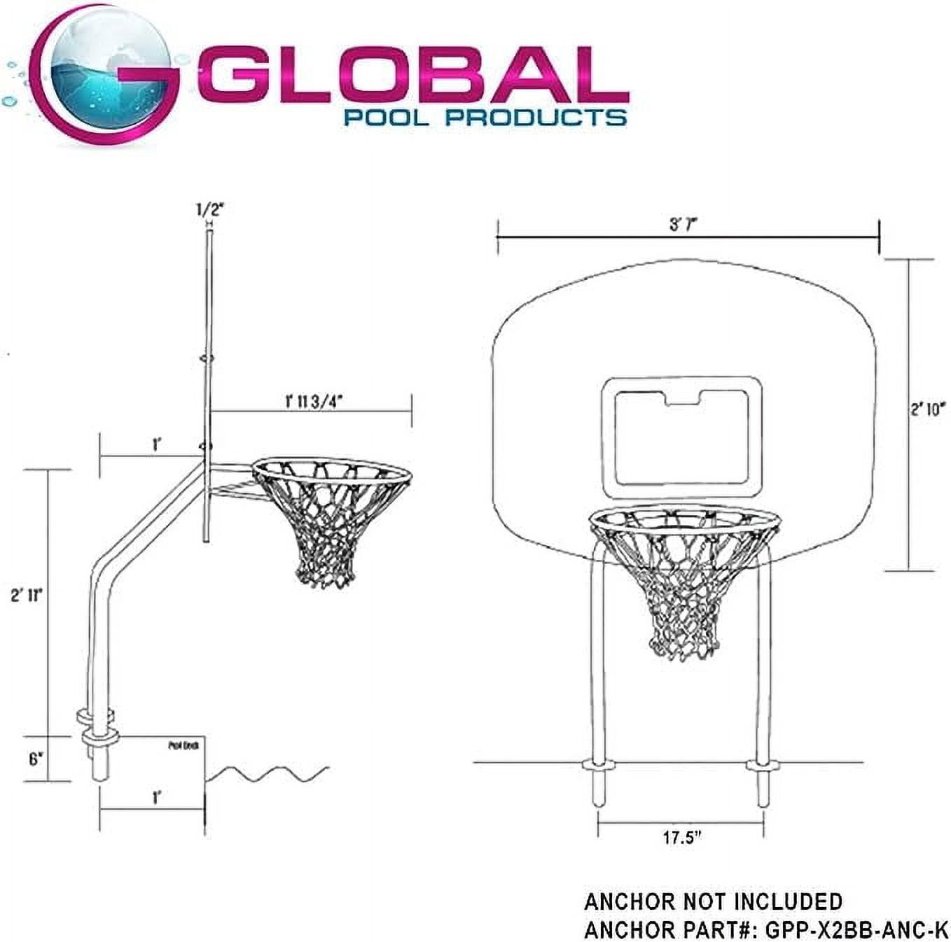Global Pool Products X2 Basketball Game Deck Mounted Stainless Steel Dual Pole Inc Net and Ball GPP-X2BB-SS