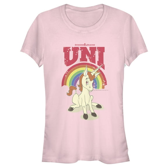 Junior's Dungeons & Dragons Uni Unicorn Rainbow Cartoon Graphic Tee Light Pink Large
