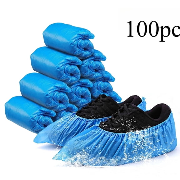 100 Pack Blue Disposable Shoe Covers, Non Slip Waterproof Recyclable Booties for Indoor Workplace & Real Estate