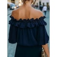 thumbnail image 5 of Women's Off Shoulder Ruffle Trendy Short Sleeve Blouse Casual Outfits Layered Tops L, 5 of 6