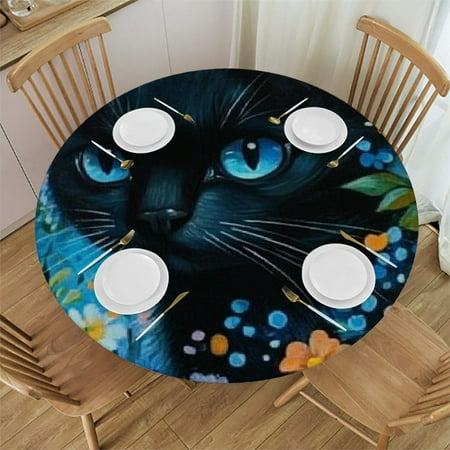 

BCIIG Cute Cat Round Table Cover Stain Resistant Washable Perfect for Indoor Outdoor Kitchen Dining Wedding Parties 100% Polyester Mother s Day Gift 42 -46