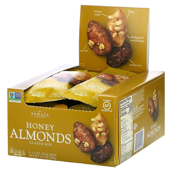 Sahale Snacks, Glazed Mix, Honey Almonds, 9 Packs, 1.5 oz (42.5 g) Each