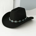 thumbnail image 2 of UJNDER Western Cowboy Hat for Men and Women Turquoise Bohemian Wide Brim Design Party Hat with Chain Fashionable Unisex Accessory Black, 2 of 3