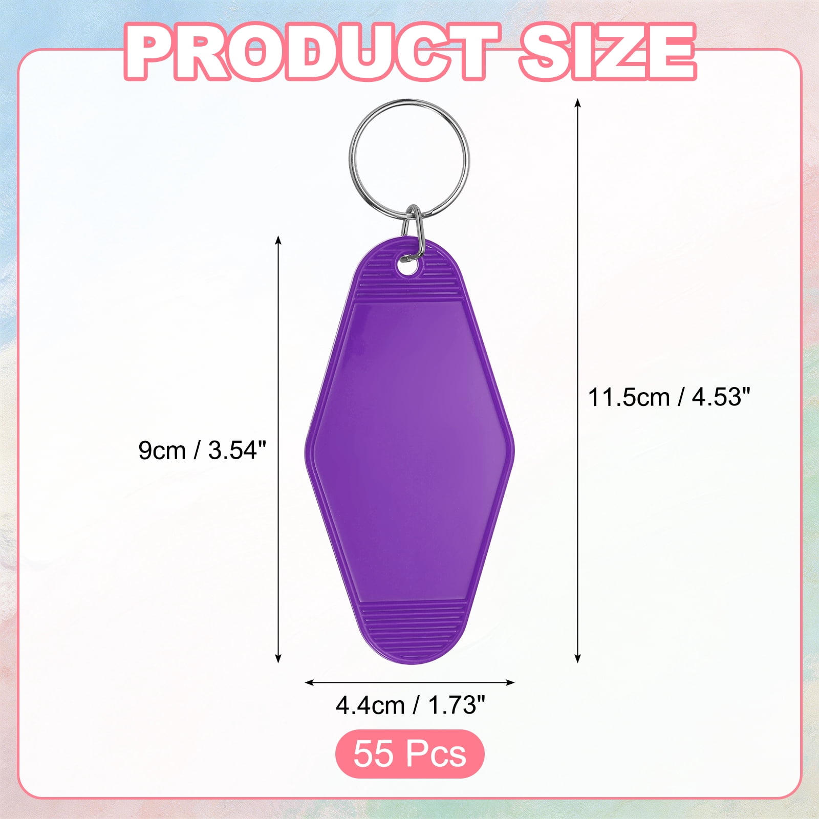 Uxcell 55 Pcs Blank Hotel Keychain Tags - Dark Violet Vintage Motel Key Tag Plastic Rhombus Keychain with Key Ring,[for Vinyl DIY Crafts Car Ornament Sublimation Luggage Label]