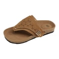 thumbnail image 6 of Rokment Wedges Orthopedic Cork Footbed Thongs Sandals for Women Boho Beach Leather Platform Slides Flip Flops Comfortable Dressy Slip on Slippers Khaki Size 8.5, 6 of 8