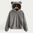 thumbnail image 2 of LEAVINGSUO Cardigan Sweaters for Women,Women's Long Sleeve Fleece Sweatshirt Warm Bear Shape Fuzzy Hoodie Pullover, 2 of 5