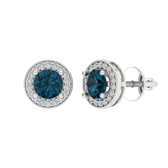 1.18 ct Screw-Back Stud Earrings for Women | 5mm Round Cut Natural London Blue Topaz | 18K White Gold