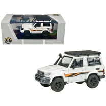 2023 Toyota Land Cruiser 71 White "70th Anniversary" with Stripes and Roofrack 1/64 Diecast Model Car by Paragon