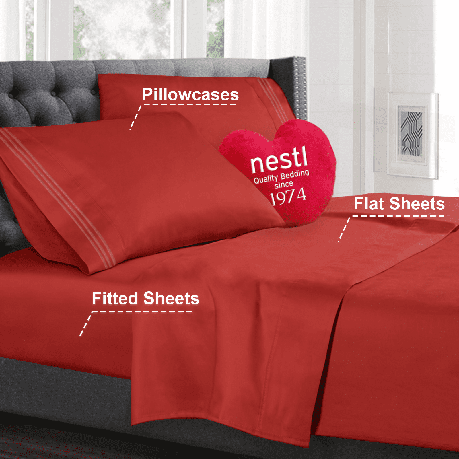 Nestl Luxury Queen Sheet Set - 4 Piece Extra Soft 1800 Deep Pocket Bed Sheets with Fitted Sheet, Flat Sheet, 2 Pillow Cases, Hotel Grade Comfort and Softness - Orange