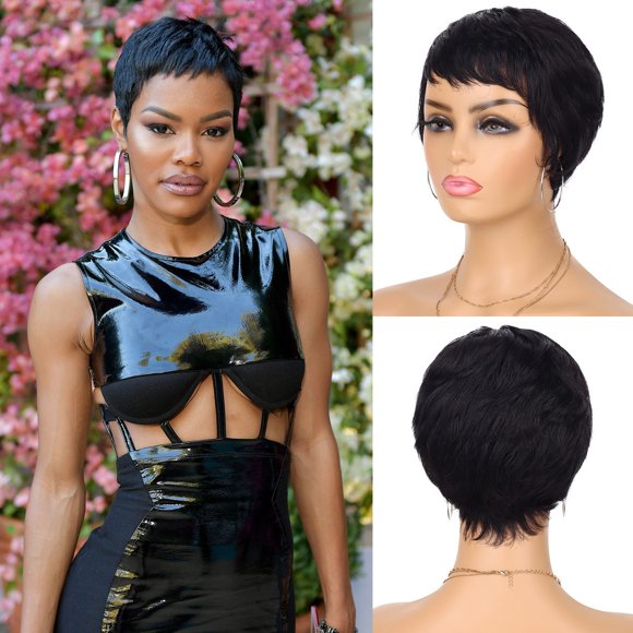 WIFKLSIIPG Cut Wig Human Hair Short Cut Wigs for Black Women Human Hair Glueless Wig Layered None Lace front Wig with Natural Straight Full Machine Made Wig 1B Color 9.45inch
