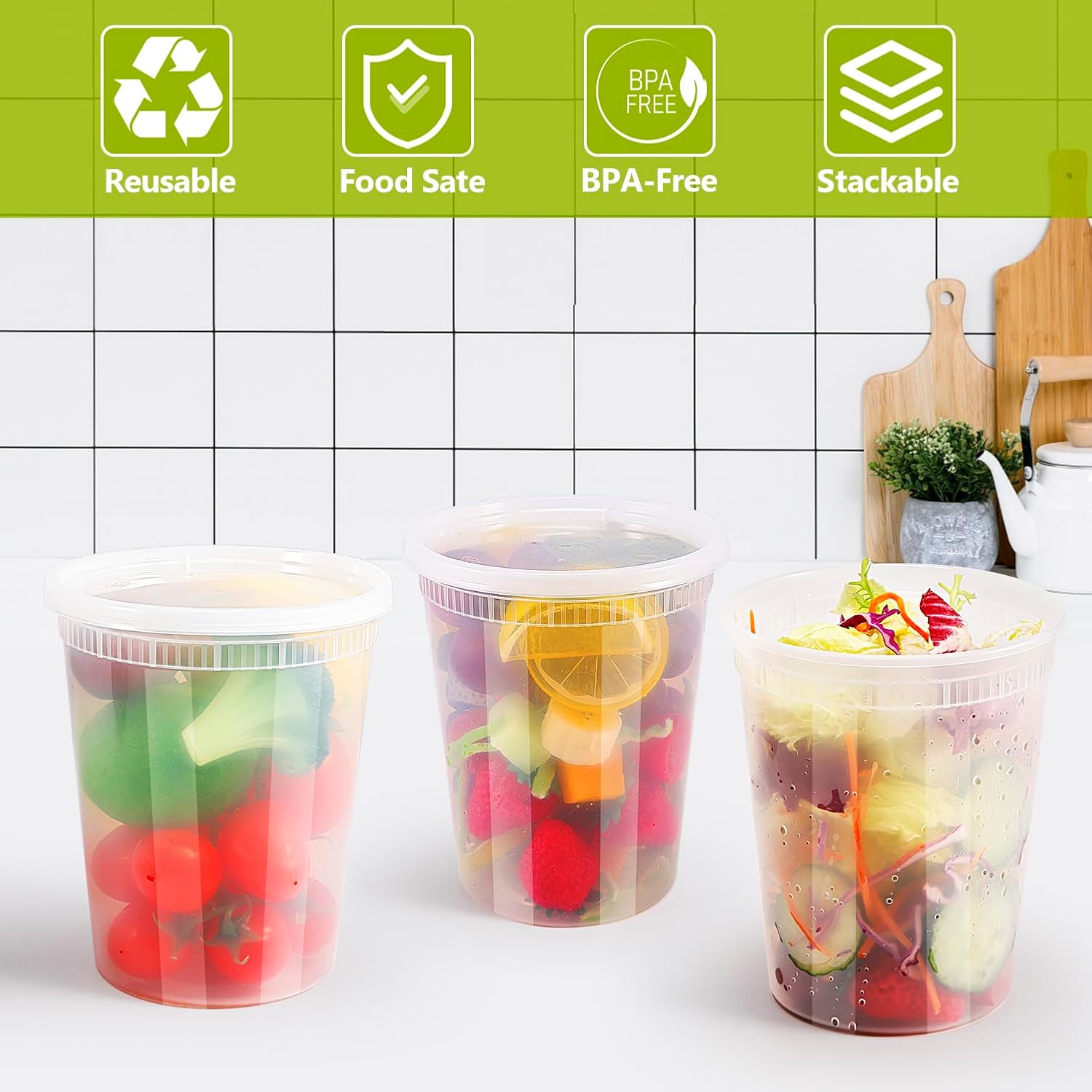 50 Pack Deli Containers with Lids,32oz Plastic Deli Food Storage Containers,Leak Proof Clear Soup Containers With Airtight Lids,Meal Prep Containers,Microwave Dishwasher Freezer Safe