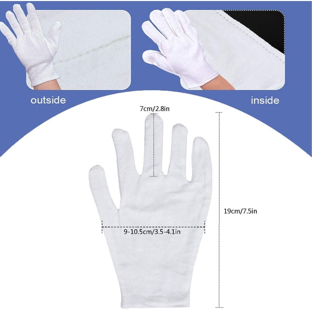 Guantes de algodón blanco, con tela blanca, 12 pares (24 guantes) Guantes de trabajo blancos elásticos, cómodos y transpirables, para manos secas y eczema, humectantes, inspección de joyas y más Xemadio QH-130