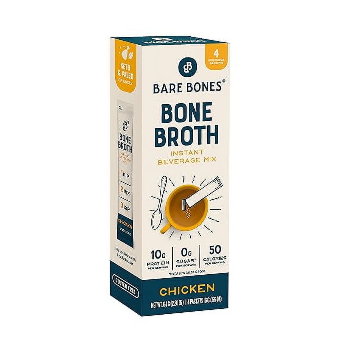 Bare Bones Instant Bone Broth Beverage Mix Chicken - 4 Pack Pack of 2