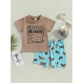 thumbnail image 2 of Suealasg Western Kids Baby Boys Clothes Letter Print Short Sleeve T-shirt and Cow Print Shorts Set  2Pcs Toddler Baby Boys Summer Coming Home Outfit, 2 of 9