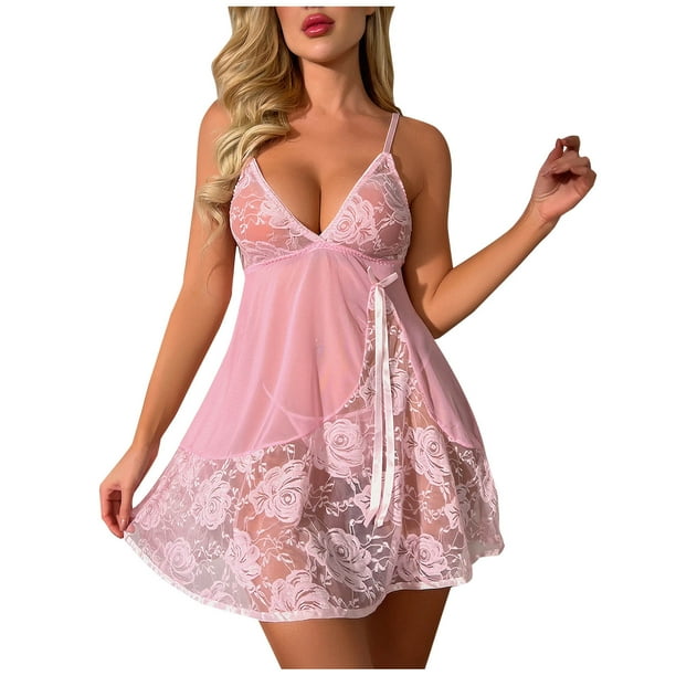 Conjunto de dos piezas de camisón de mujer con pijama de encaje cosido de lencería sexy Fridja nalpqowj12849