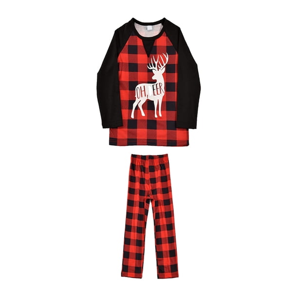 Sonducket Pijamas navideños a juego con la familia, ropa de salón navideña a cuadros, camisón de manga larga con cuello Pijama NIÑOS: 4-5 años Sonducket AP004036-03