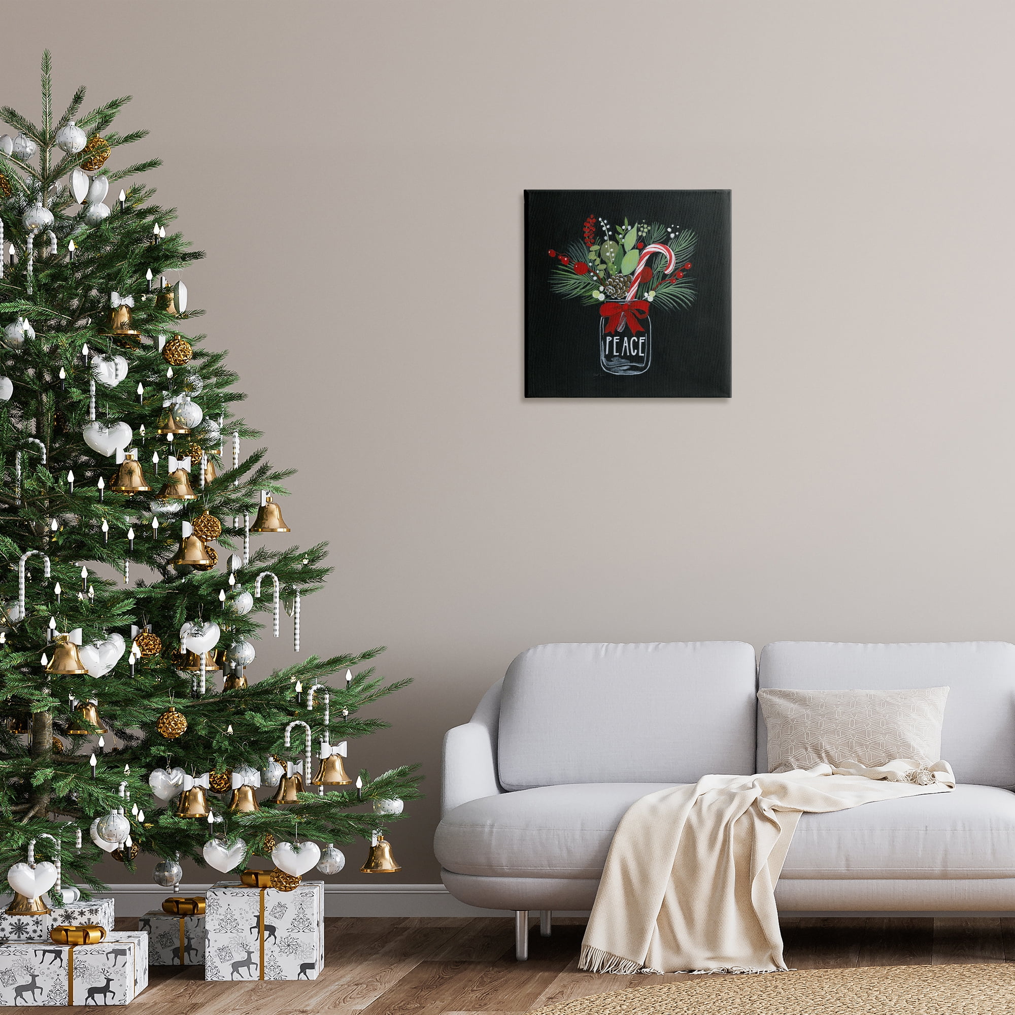 Stupell Industries Peace Candy Cane Jar Holiday Painting Gallery Wrapped Canvas Art Prints Wall Art, 24 x 24