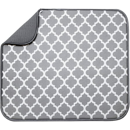 

S&T INC. Absorbent Reversible Microfiber Dish Drying Mat for Kitchen 16 Inch x 18 Inch White Trellis (497401)