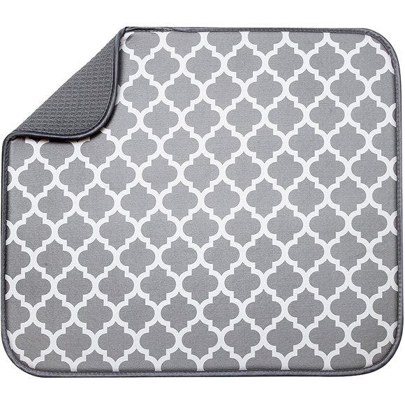 Absorbent, Reversible Microfiber Dish Drying Mat for Kitchen, 16 Inch x 18 Inch