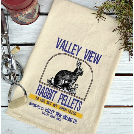 Rabbit Covered Dish - Farmhouse Natural Flour Sack Valley View Rabbit Pellets Country Kitchen Towel