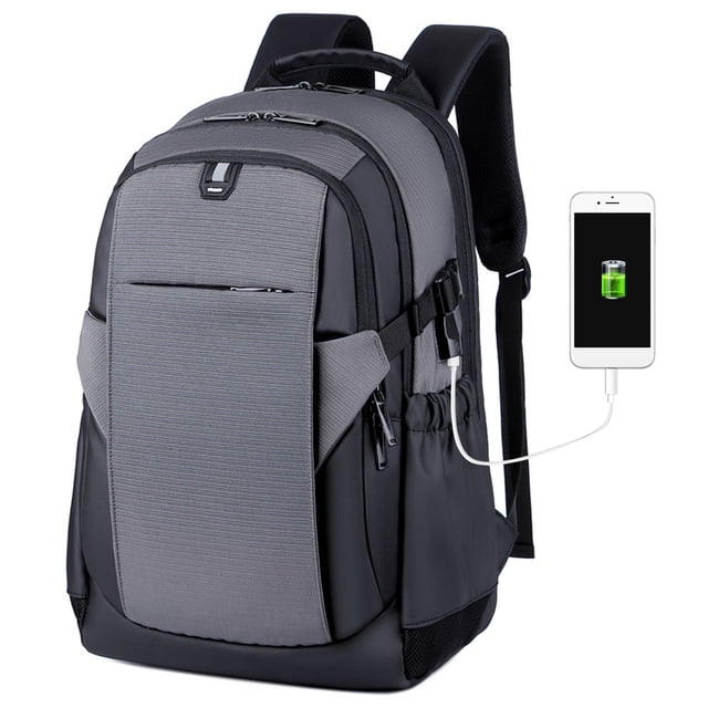 Gray Multipurpose Oxford Cloth Backpack with USB Charging Port - Water & Tear Resistant, Multiple Pockets, Luggage Strap, Padded Shoulder Straps for School, College, Business Travel - Unisex Design