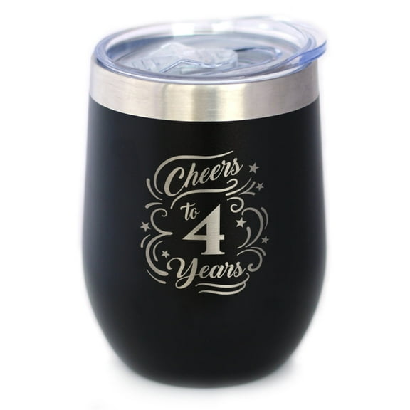 Bevvee Insulated Wine Tumbler 12 oz Cheers 4 Years Gifts for Wine Enthusiasts Tumblers