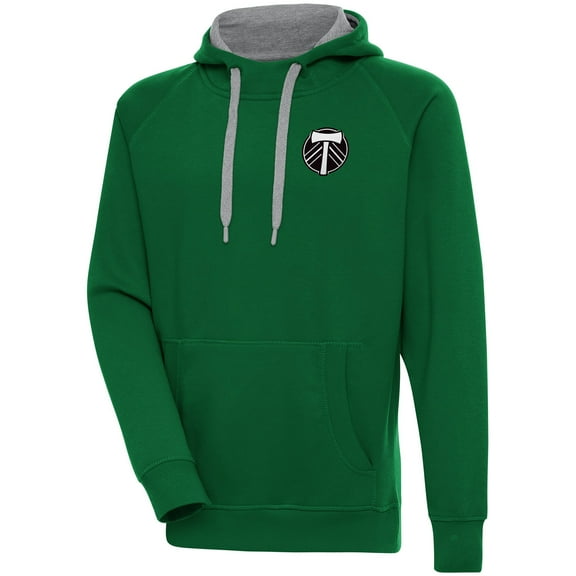 Men's Antigua  Green Portland Timbers Brushed Metallic Victory Raglan Pullover Hoodie