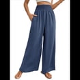 thumbnail image 2 of Pantalones Palazzo de para Mujer, de Pierna , Estilo Bohemio, de Cintura Alta, Informales, para Estar en Casa, para Vacaciones en la Playa. Azul Neblina M, 2 of 8