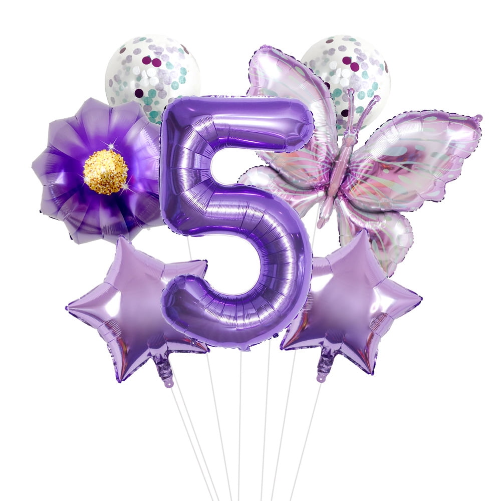 Purple butterfly flower 32-inch digital aluminum film balloon set for birthday party decoration