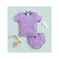 thumbnail image 3 of Infant Baby Girls 2 Pieces Outfits, Daisy Embroidery Round Neck Short Sleeve T-Shirt Tops + Elastic Waist Shorts Set, 3 of 9