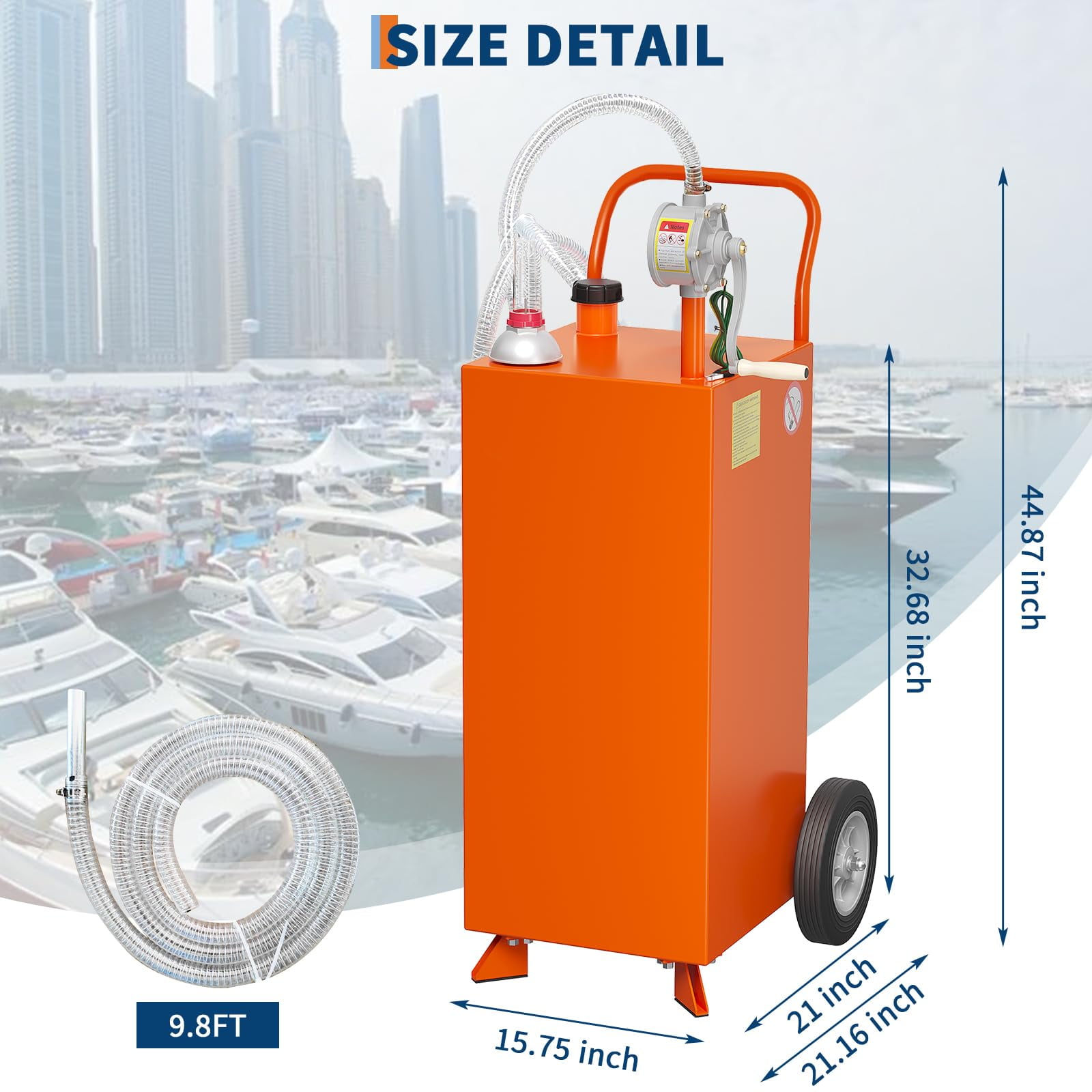 Luku 35 Gallon Fuel Caddy,Fuel Storage Tank with Manual Transfer Pump,Gasoline Diesel Fuel Container for Cars,Lawn Mowers,ATVs,Boats,More,Orange