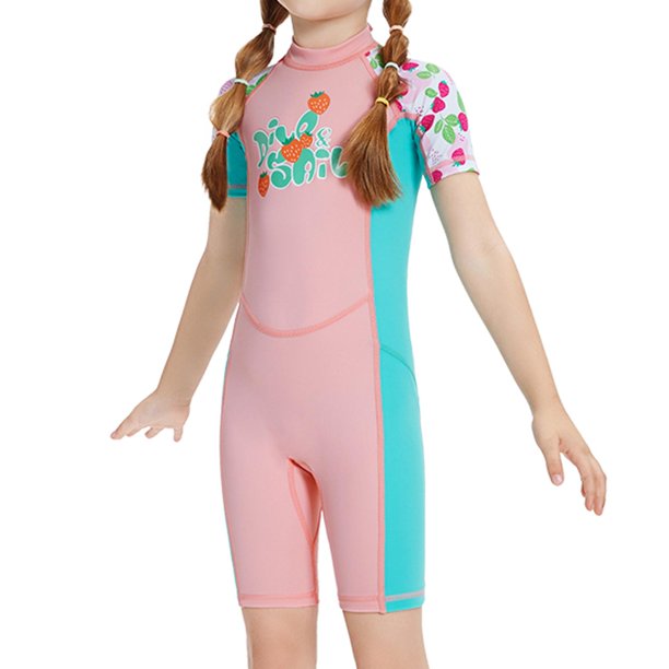 Trajes de baño para niños Traje de baño cómodo Traje de buceo para niñas y niños Espalda Rosa