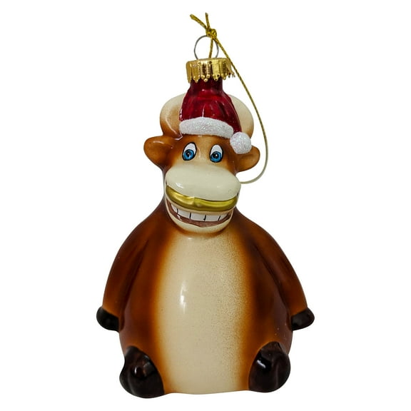 Christmas By Krebs Blown Glass Collectible Tree Ornaments (Happy Ox with Santa Hat Cow)