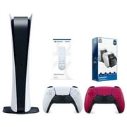 Sony Playstation 5 Digital Edition Console with Extra Red Controller, Media Remote and Surge Dual Controller Charge Dock Bundle