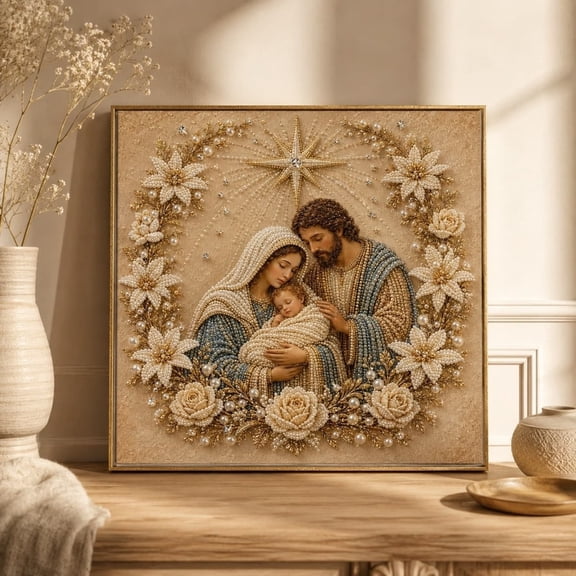 DIY Christmas Pearl Diamond Painting Kit, Nativity Scene Pearl Diamond Painting Art Kit, Religious Christmas Diamond Painting for Holiday Wall Decor & Gift, 11.8x11.8 Inches, #C