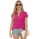 thumbnail image 2 of Blusa AURUZA para mujer con cuello en V y volantes, manga corta, rosa intenso, 2 of 6