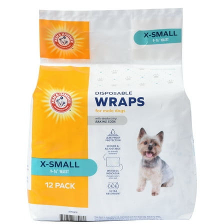 Arm & Hammer Male Dog Wraps, X-Small 12ct | Super Absorbent with Baking Soda for Odor Control